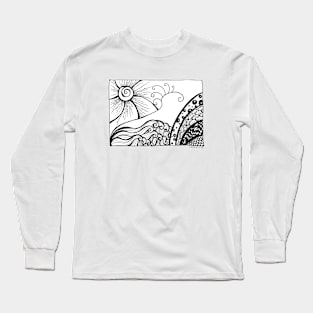 Ink drawing - Tangle Sun and Waves Long Sleeve T-Shirt